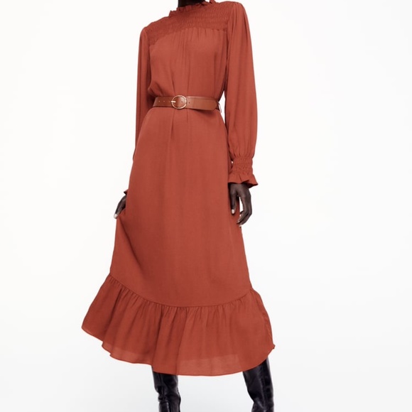 Zara Dresses & Skirts - ZARA LONG BELTED ORANGE SMALL DRESS